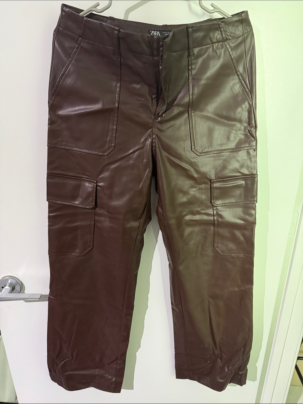 Zara Dark Brown Faux Leather Cargo Pants